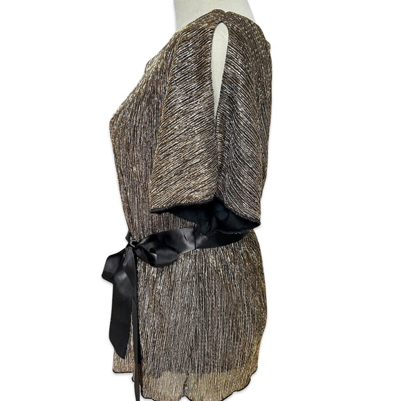 Women's TRADITION Vintage Gold, Silver, and Black Slit Sleeve Blouse Size Small - Picture 7 of 15